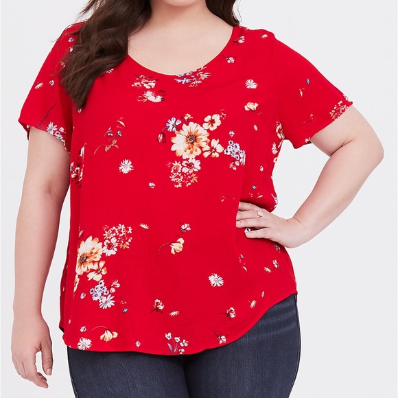 torrid Tops - NWT Torrid Abbey Red Floral Gauze Button-Back Top